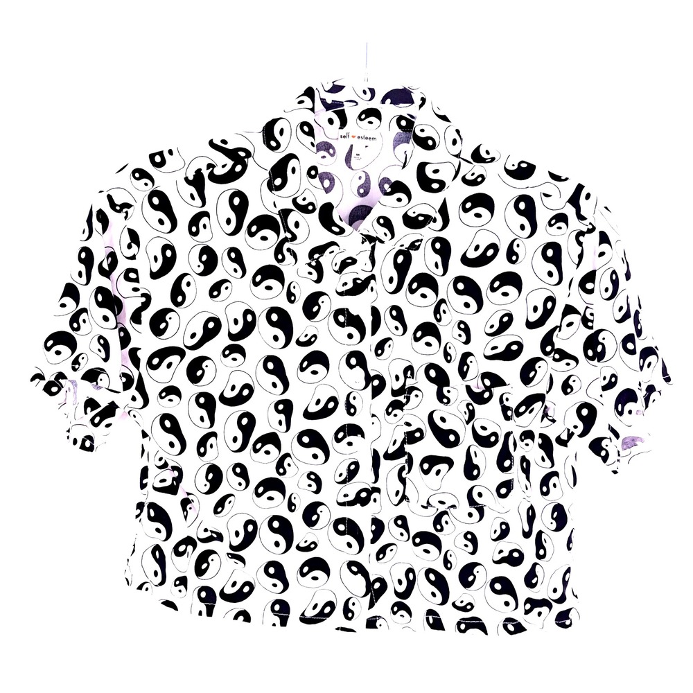 Y2K Yin & Yang Symbol Cropped Button Up Shirt Women's M Self Esteem Crop Shirt